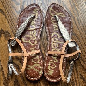 Same Edelman Gold Croc Sandals